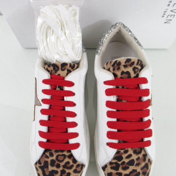 Steven New York By Steve Madden Rubie Lace Up Star Sneaker White Leopard Size 7 - Picture 4 of 9